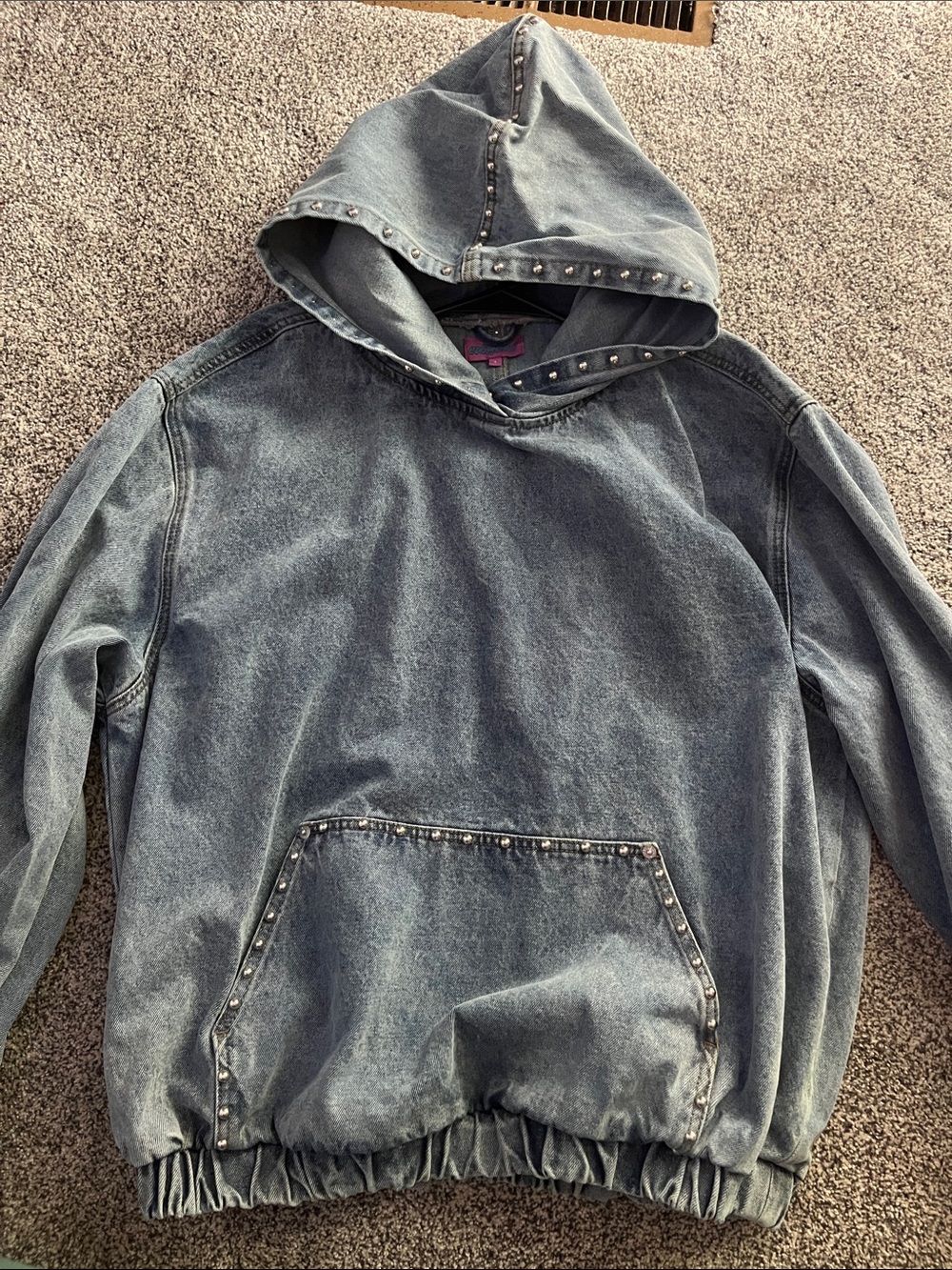 Edikted Washed Blue Denim Studded Hooded Pullover